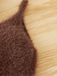 Baby Fuzzy Knit Duster Cardigan & Cami Jumper Dress - Brown - View 3