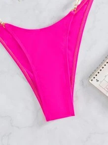 鏈條鏈接泳衣下裝 - 玫紅色 - 查看 6