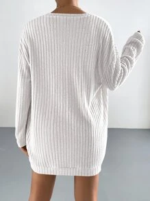 Muchica Bộ đồ hai mảnh nữ Gân đan màu trơn Giải trí - trắng - Xem 2