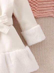 Bebé cuello de borreguito bajo con fruncido con cinturón Abrigo & Sombrero - Blanco - Ver 6