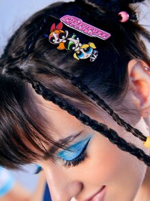 The Powerpuff Girls | ROMWE 2pcs Cartoon & Letter Decor Hair Clip - Multicolor - View 1