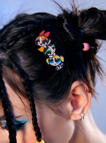 The Powerpuff Girls | ROMWE 2pcs Cartoon & Letter Decor Hair Clip - Multicolor - View 5