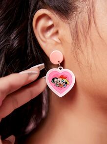 The Powerpuff Girls | ROMWE Pendientes largos con estampado de figura con corazón - Multicolor - Ver 2