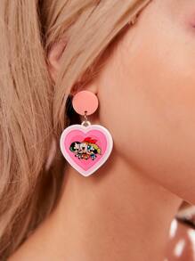 The Powerpuff Girls | ROMWE Pendientes largos con estampado de figura con corazón - Multicolor - Ver 3