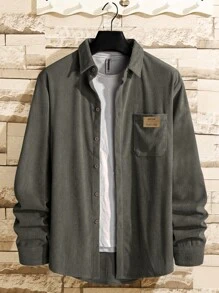 Manfinity Roghcode Men 1pc Corduroy Solid Shirt - Dark Grey - View 1