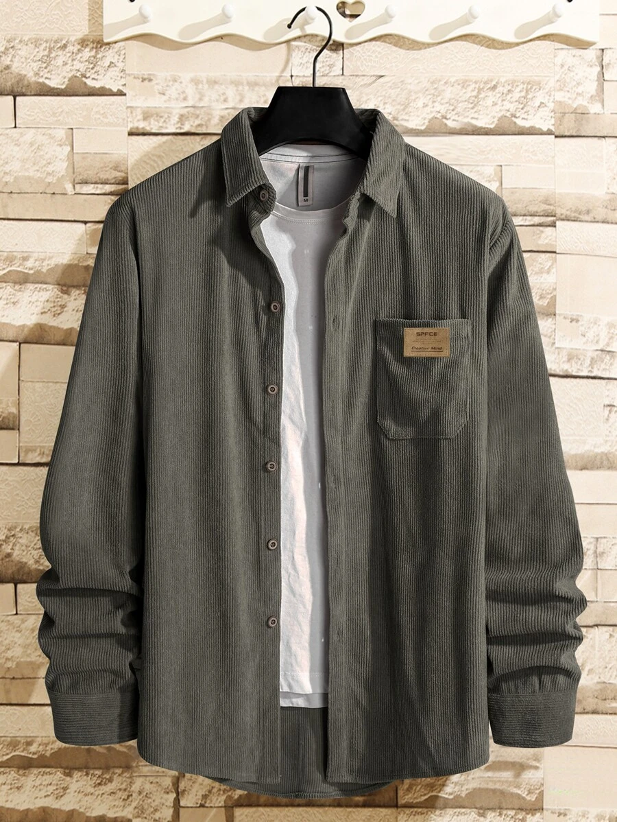 Manfinity Roghcode Men 1pc Corduroy Solid Shirt - Dark Grey - View 1