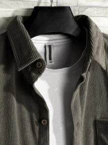 Manfinity Roghcode Men 1pc Corduroy Solid Shirt - Dark Grey - View 4