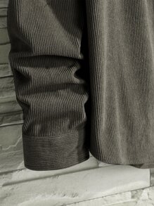 Manfinity Roghcode Men 1pc Corduroy Solid Shirt - Dark Grey - View 5