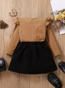 SHEIN Elladie kids Baby Girl Ruffle Trim Tee & Bow Front Skirt - Multicolor - View 2