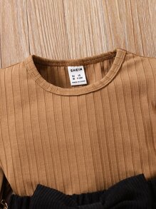 SHEIN Elladie kids Baby Girl Ruffle Trim Tee & Bow Front Skirt - Multicolor - View 4