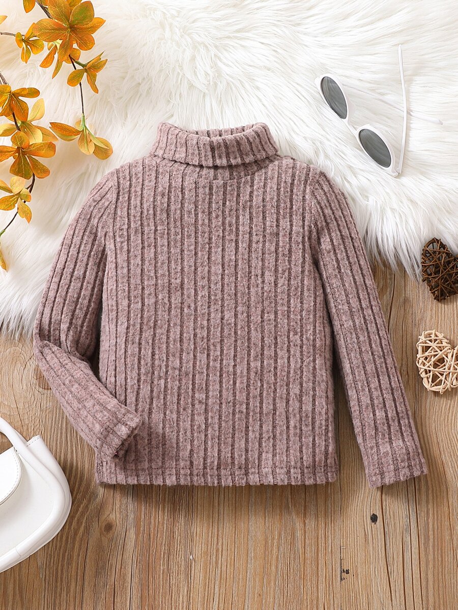 Niñas Camiseta cuello alto tejido de canalé - Marrón Mocha - Ver 1