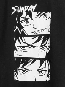 SHEIN 少年日式字母和圖形2合1t恤 - 黑色 - 查看 4