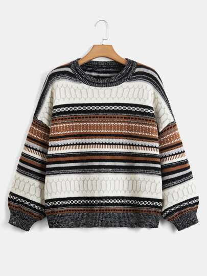 Fairycore Striped Pattern Drop Shoulder Sweater,Long Sleeve Tops