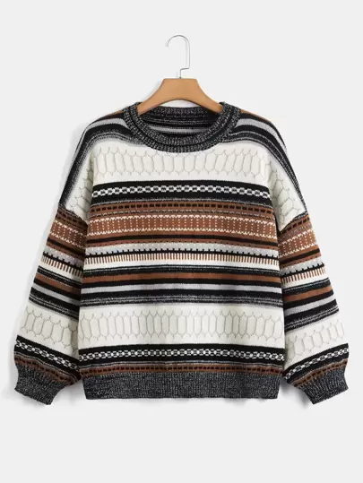 ROMWE Fairycore 条纹落肩毛衣、长袖上衣