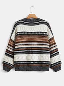 ROMWE Fairycore 条纹落肩毛衣、长袖上衣 - 彩色 - 查看 2