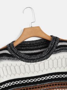 ROMWE Fairycore 条纹落肩毛衣、长袖上衣 - 彩色 - 查看 3