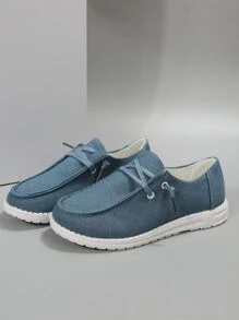 Lace-up Front Canvas Shoes - Blue - View 3
