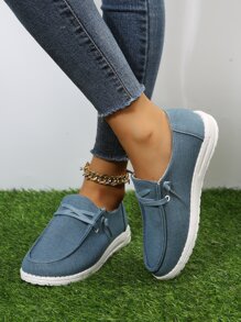 Lace-up Front Canvas Shoes - Blue - View 4