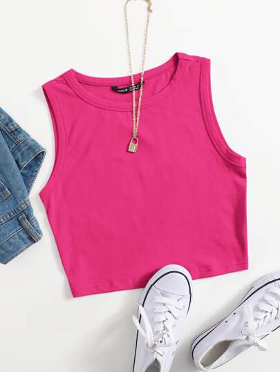 SHEIN EZwear Top corto de verano de color rosa sólido