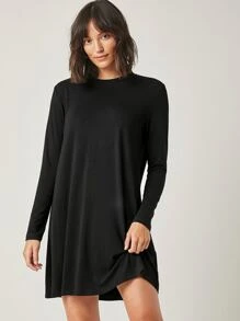 EURMUSE Solid Tee Dress - Black - View 3