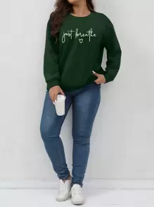 SHEIN LUNE Plus Letter Graphic Drop Shoulder Sweatshirt - Dark Green - View 1