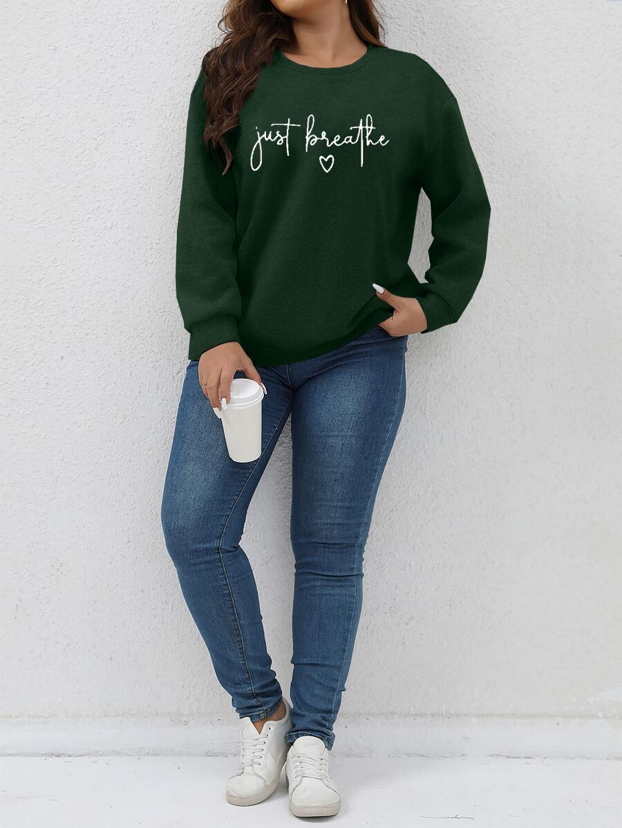 SHEIN LUNE Plus Letter Graphic Drop Shoulder Sweatshirt - Dark Green - View 1