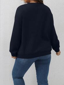 SHEIN Franclia Plus Letter Graphic Drop Shoulder Sweatshirt - Navy Blue - View 2
