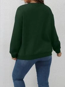 SHEIN LUNE Plus Letter Graphic Drop Shoulder Sweatshirt - Dark Green - View 2