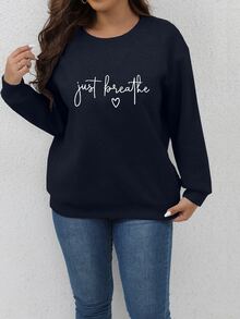 SHEIN Franclia Plus Letter Graphic Drop Shoulder Sweatshirt - Navy Blue - View 3