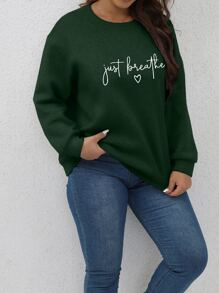 SHEIN LUNE Plus Letter Graphic Drop Shoulder Sweatshirt - Dark Green - View 3