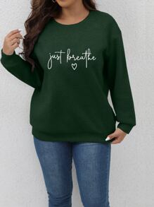 SHEIN LUNE Plus Letter Graphic Drop Shoulder Sweatshirt - Dark Green - View 4