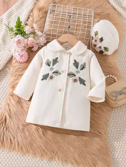 女婴花卉刺绣彼得潘领外套