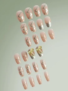 ROMWE Fairycore 24pcs Long Coffin Rhinestone Decor Fake Nail - Multicolor - View 2