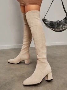 CUCCOO SZL 仿麂皮尖头粗跟袜靴度假鞋夏季促销派对坏人潮流别致华丽风格万圣节迪斯科派对性感夜出坏人秋季 - 杏色 - 查看 7