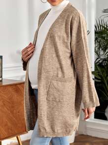 SHEIN Maternidad Cárdigan de hombros caídos con doble bolsillo - Caqui - Ver 6