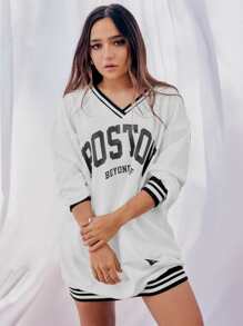 Muchica Quần áo thể thao nữ Lá thư Sọc Giải trí - trắng - Xem 2