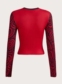 SHEIN ICON 人物和字母圖案短款T恤 - 紅色 - 查看 2