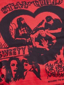 SHEIN ICON 人物和字母圖案短款T恤 - 紅色 - 查看 4