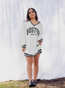 Muchica Quần áo thể thao nữ Lá thư Sọc Giải trí - trắng - Xem 5