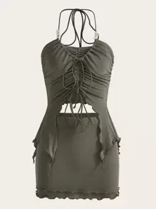 SHEIN ICON Damska odzież dwuczęściowa Asymetryczny Bez Pleców Ściągacz Falbankowe brzegi Kokardka z tyłu Prosty Seksowne