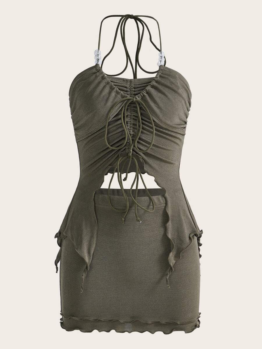 SHEIN ICON Damska odzież dwuczęściowa Asymetryczny Bez Pleców Ściągacz Falbankowe brzegi Kokardka z tyłu Prosty Seksowne