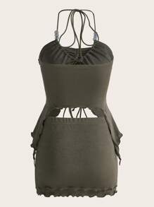 SHEIN ICON Damska odzież dwuczęściowa Asymetryczny Bez Pleców Ściągacz Falbankowe brzegi Kokardka z tyłu Prosty Seksowne