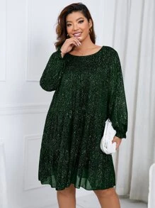 SHEIN Clasi Vestido smock con estampado bajo con fruncido - Verde Oscuro - Ver 1