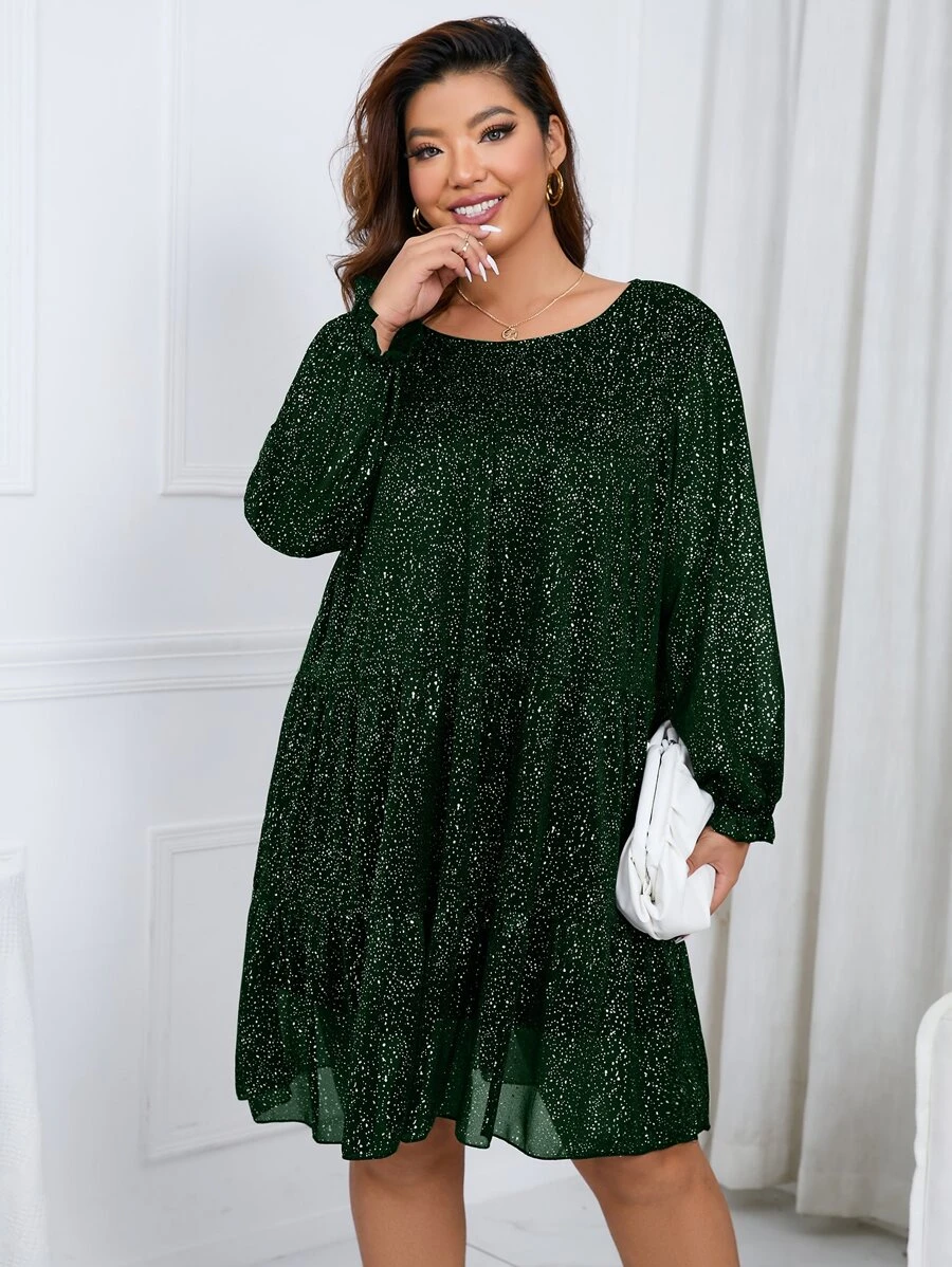 SHEIN Clasi Vestido smock con estampado bajo con fruncido - Verde Oscuro - Ver 1