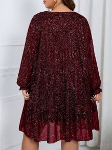SHEIN Clasi Plus Allover Print Ruffle Hem Smock Dress - Burgundy - View 2