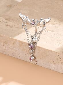 完美穿孔水钻和心形装饰肚脐环不锈钢磁性隔膜身体首饰礼物女士非穿孔情人节