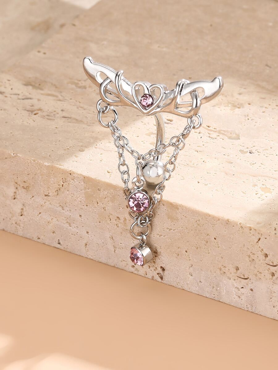 完美穿孔水钻和心形装饰肚脐环不锈钢磁性隔膜身体首饰礼物女士非穿孔情人节