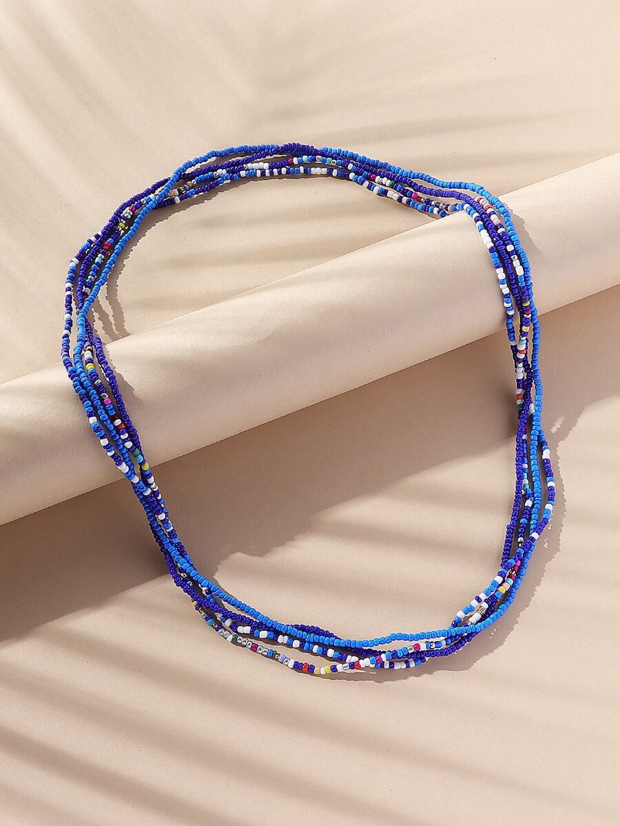 4入組撞色串珠項鏈 - 寶藍色 - 查看 1