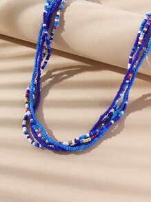 4入組撞色串珠項鏈 - 寶藍色 - 查看 4