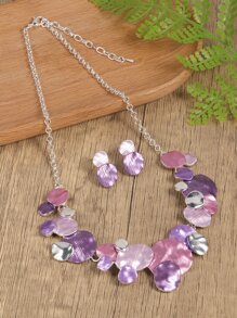3pcs Asymmetric Decor Jewelry Set - Purple - View 1
